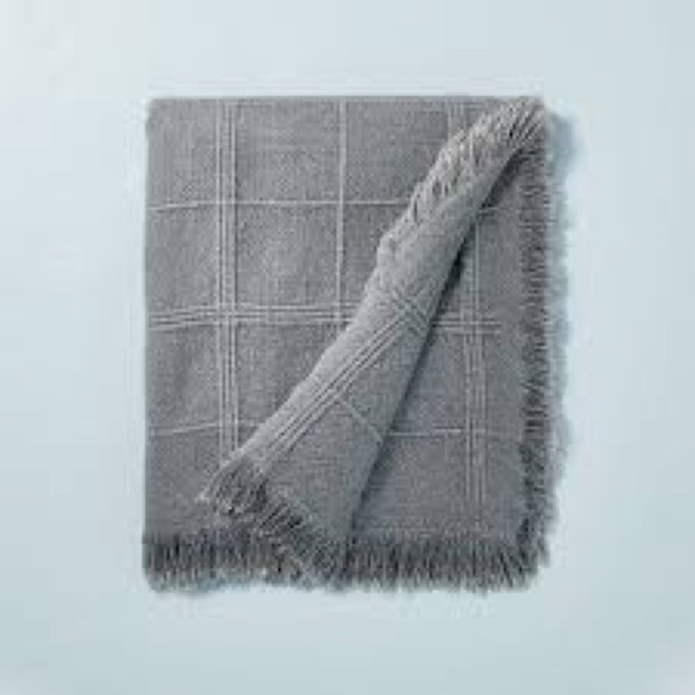 NWT Hearth & Hand with Magnolia Grey Textured Grid Lines Dobby Blanket Cozy